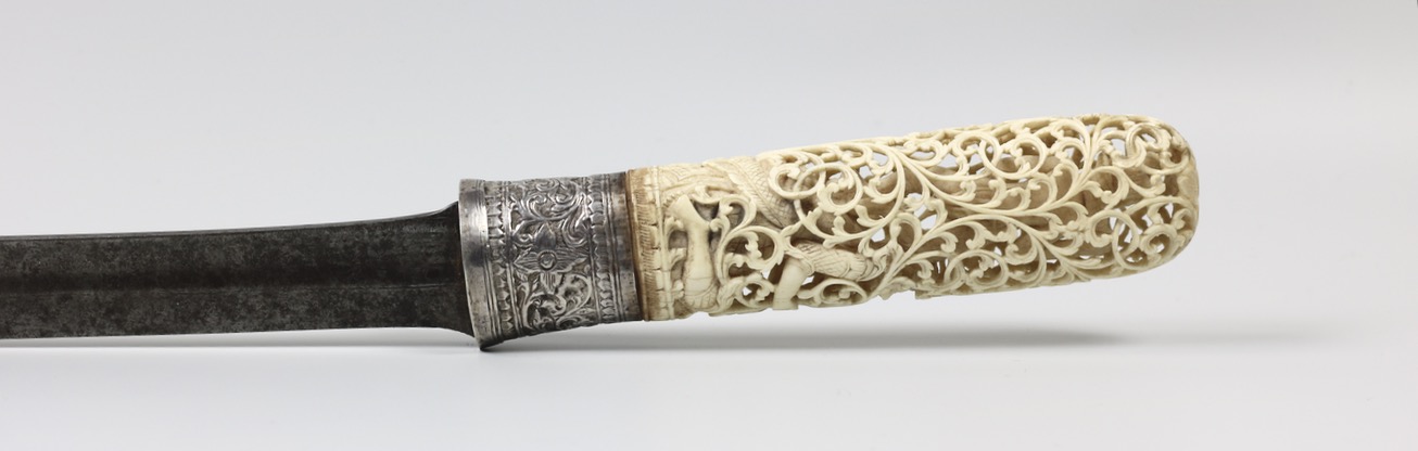 A Burmese dha with openwork ivory handle
