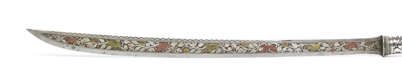 A very nice Burmese dha with spectacular overlaid blade in silver, copper and brass.