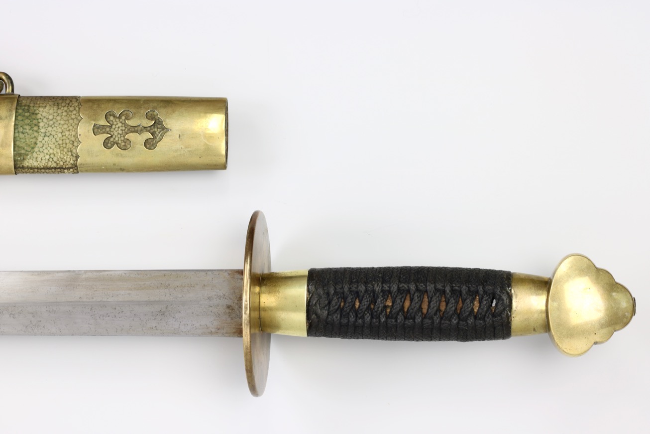 Antique Chinese straightsword with saber style guard.