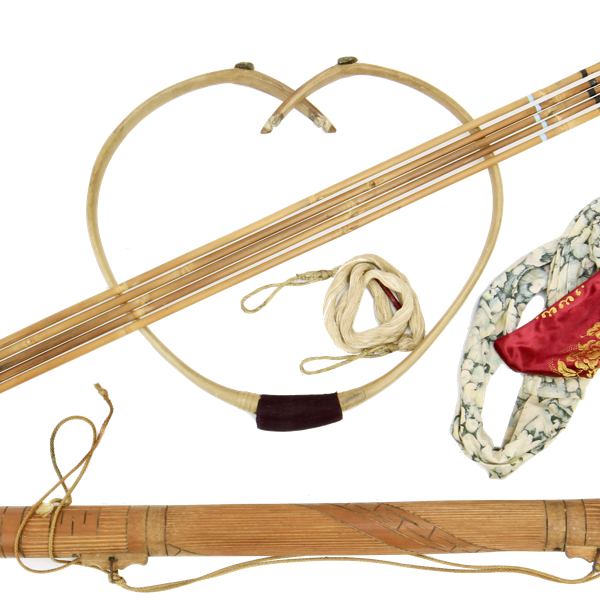 Korean archery set with hornbow, quivers, arrows, bow bag and string logo
