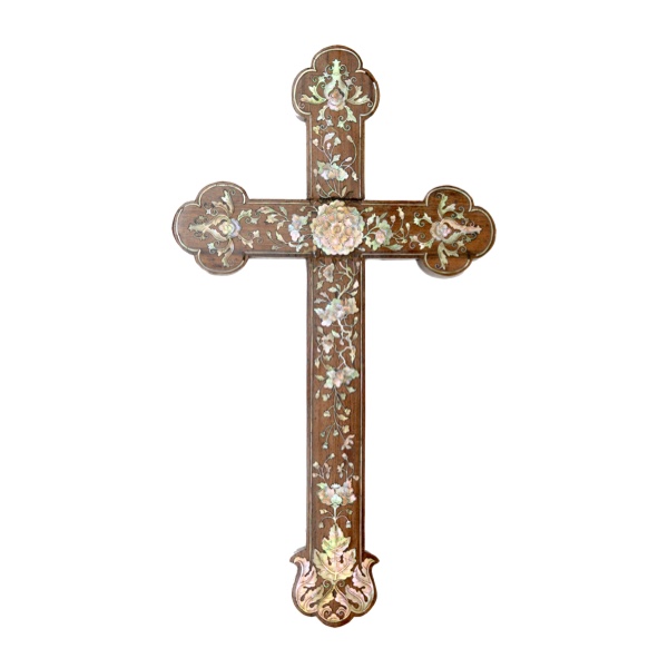 Christian wooden mother-of-pearl inlaid cross Nguyen dynasty Vietnam