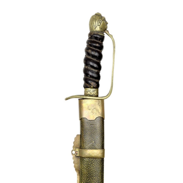 Unusual Chinese saber with figure head pommel logo