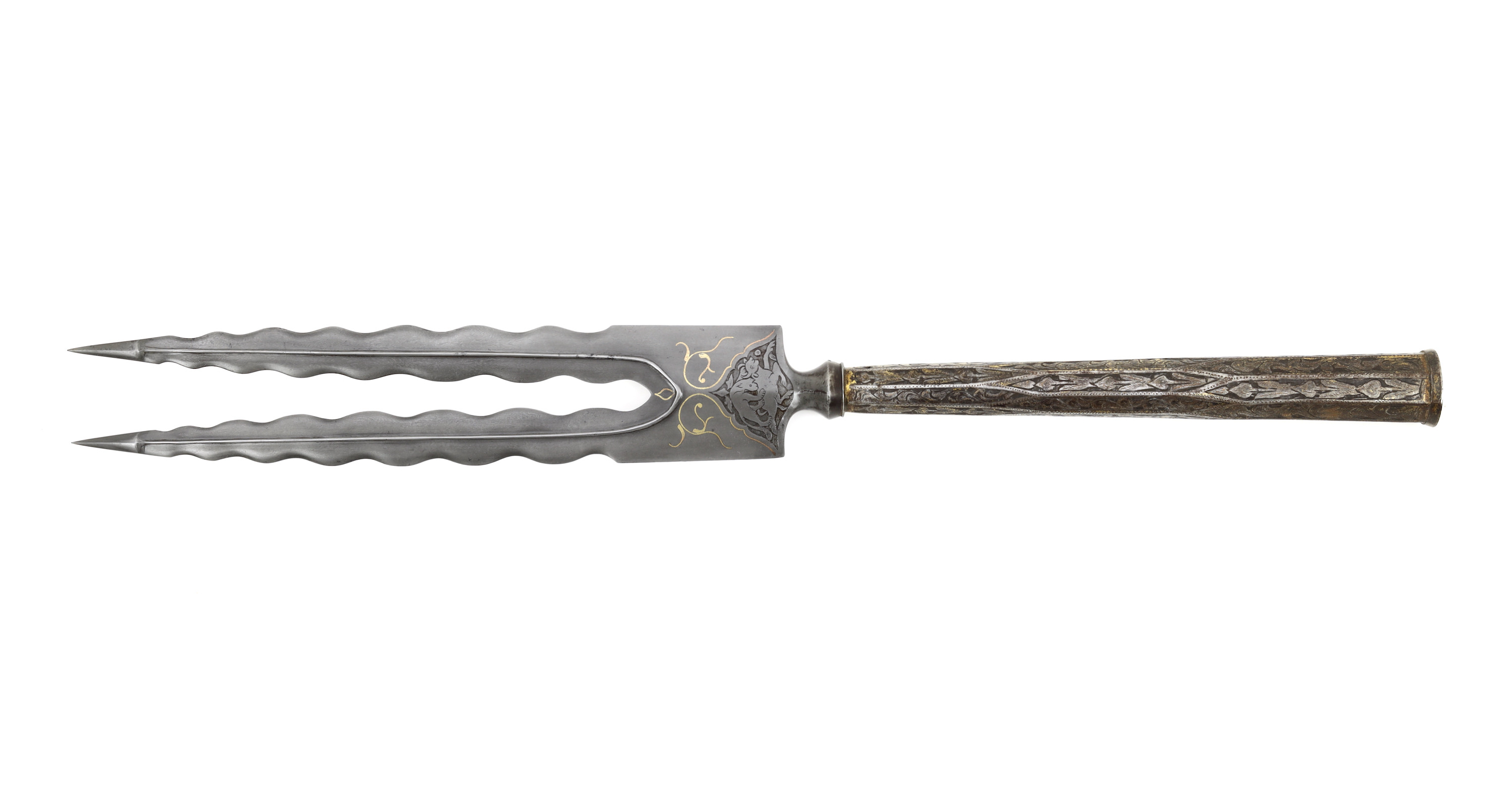 Persian wootz two-pronged spearhead