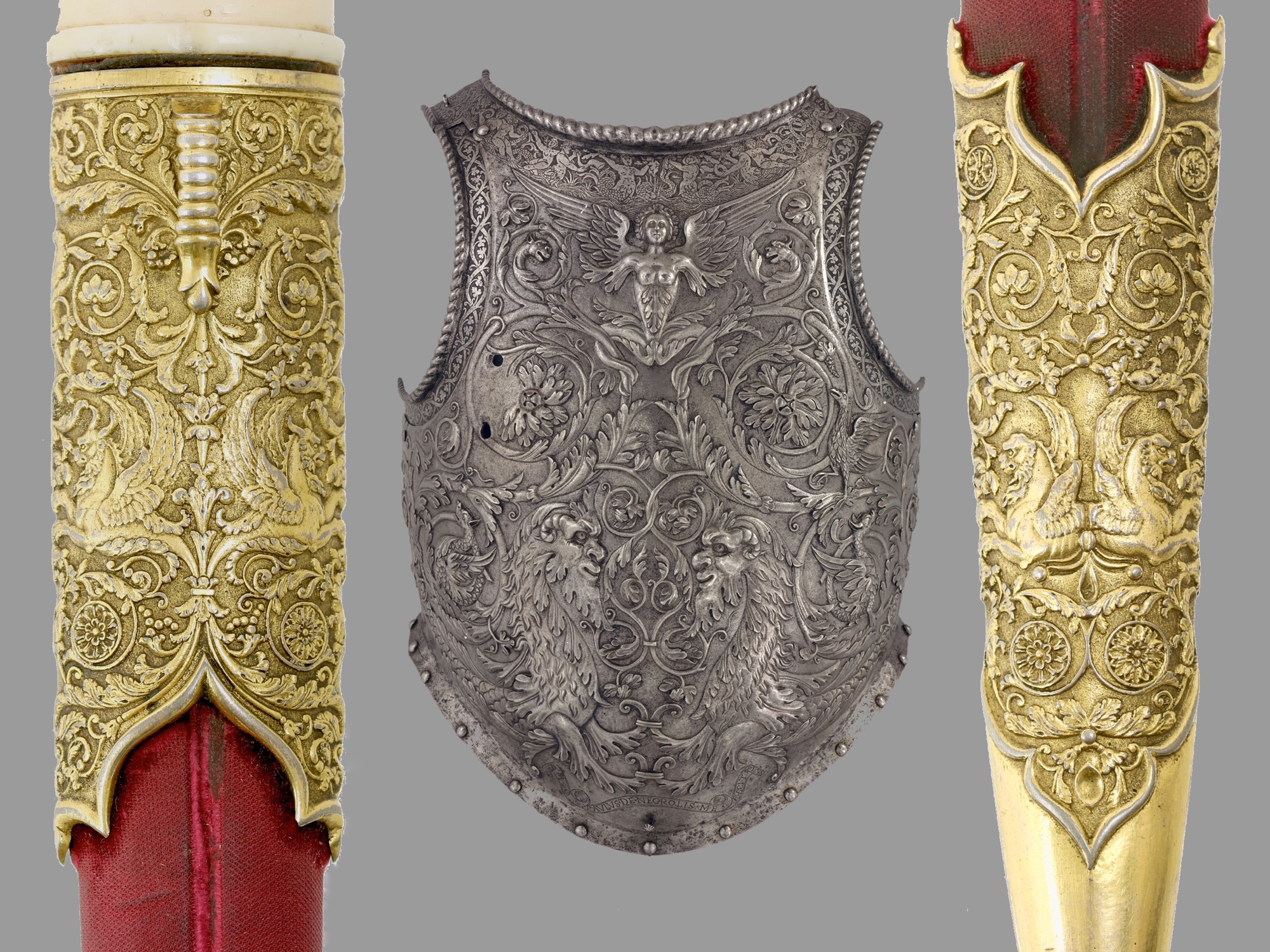 Comparison between Ottoman style dagger and Milanese renaissance breastplate