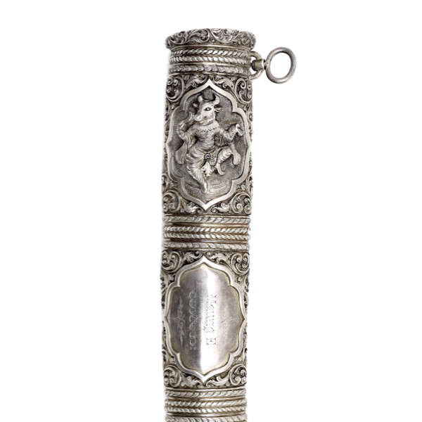 Fine Burmese silver repousse sword scabbard