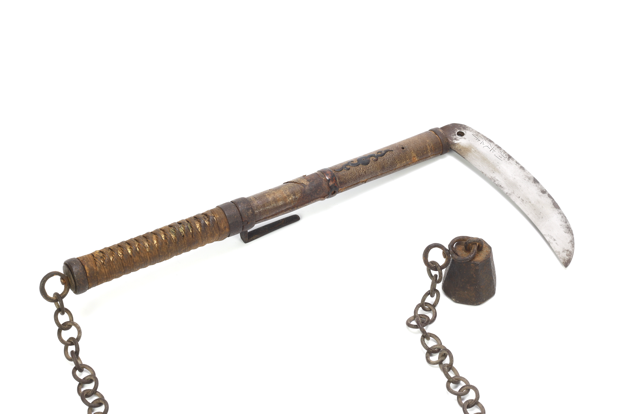 A Japanese kusarigama, scythe and chain weapon.