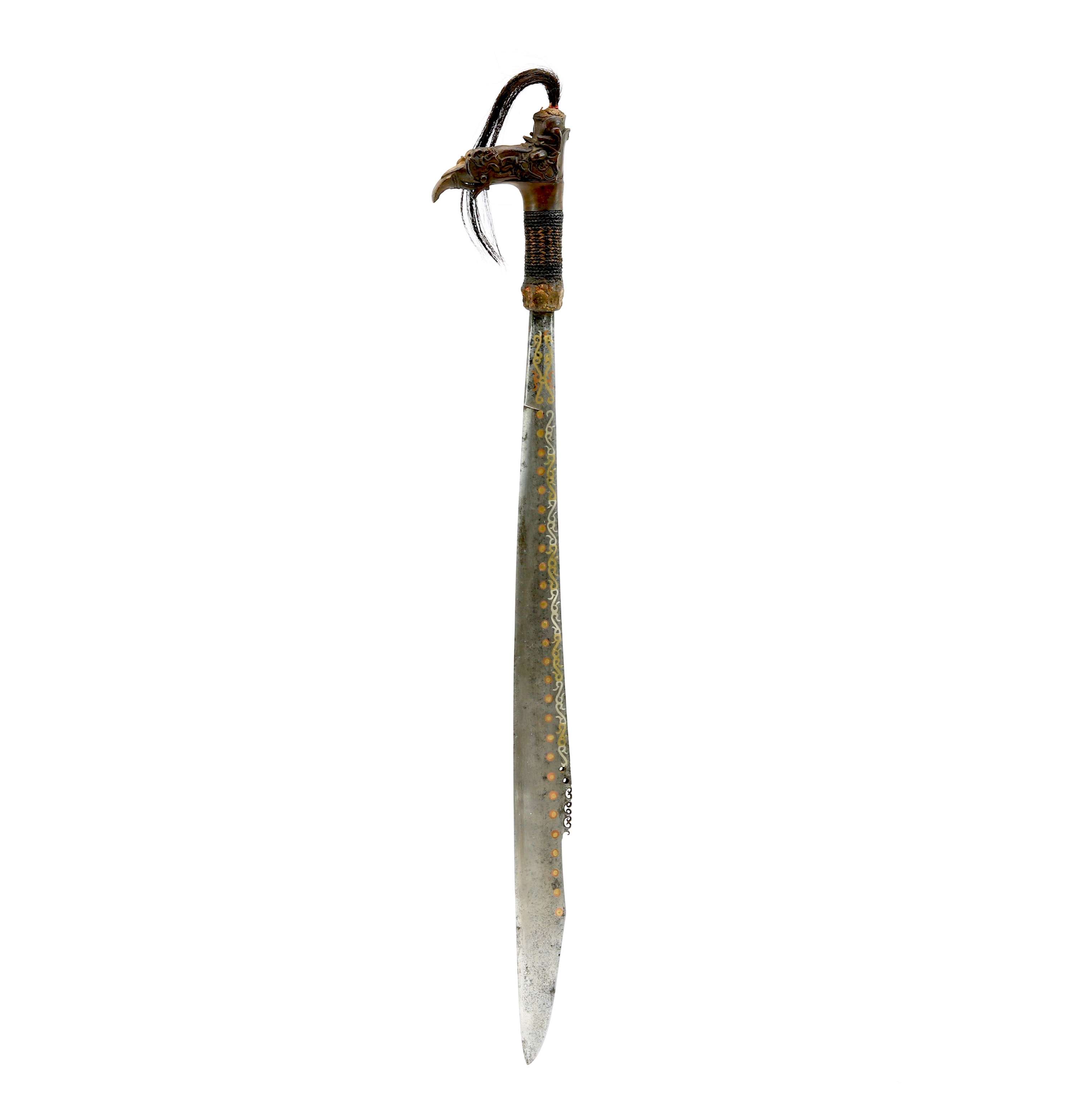 A fine silver copper brass inlaid mandau sword