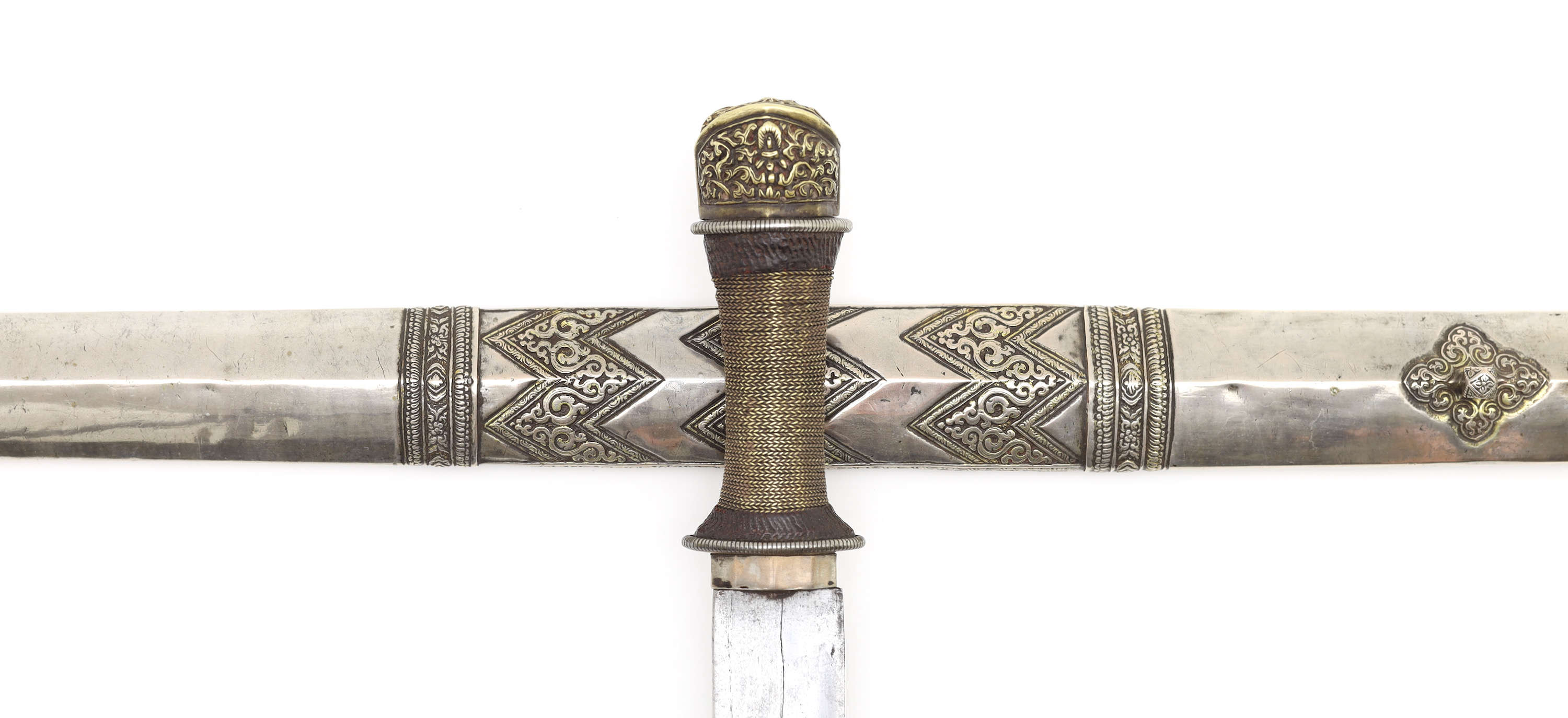 Bhutanese patag sword with silver scabbard