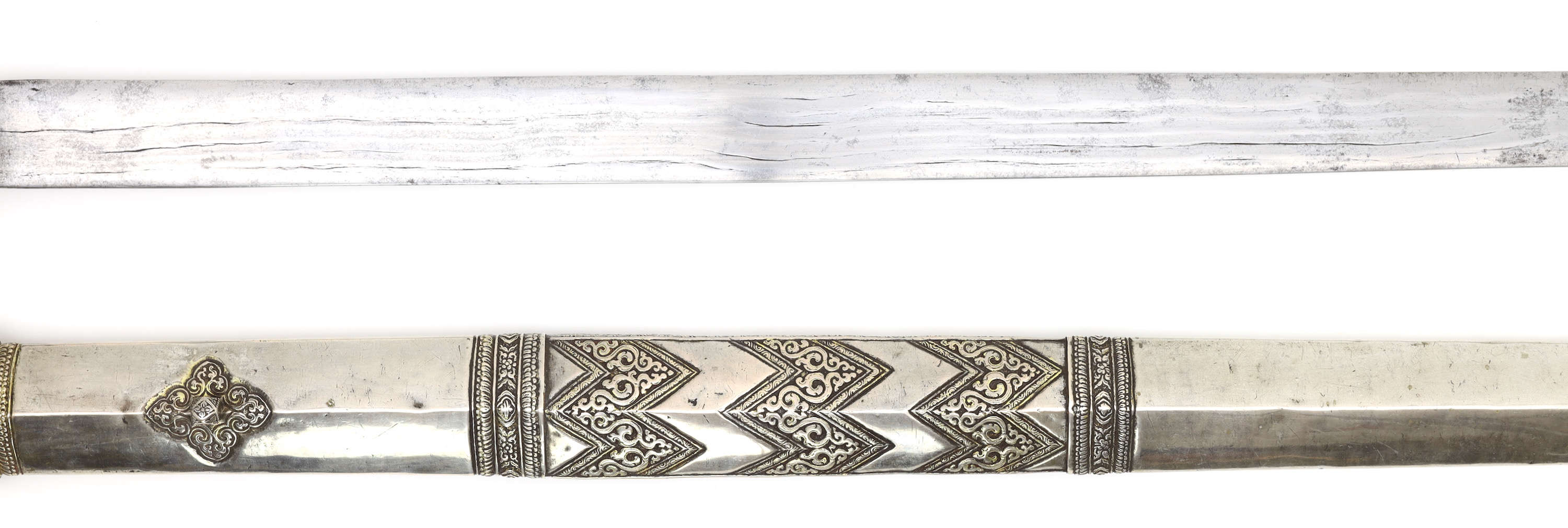 Bhutanese patag sword with silver scabbard