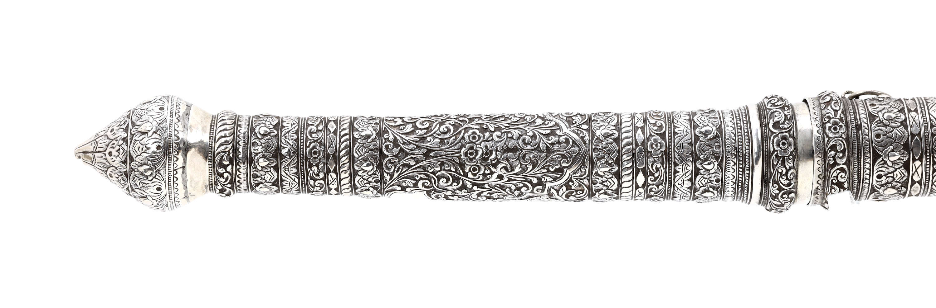 Fine silver dha with Mindan blade owned by O.T. Burne