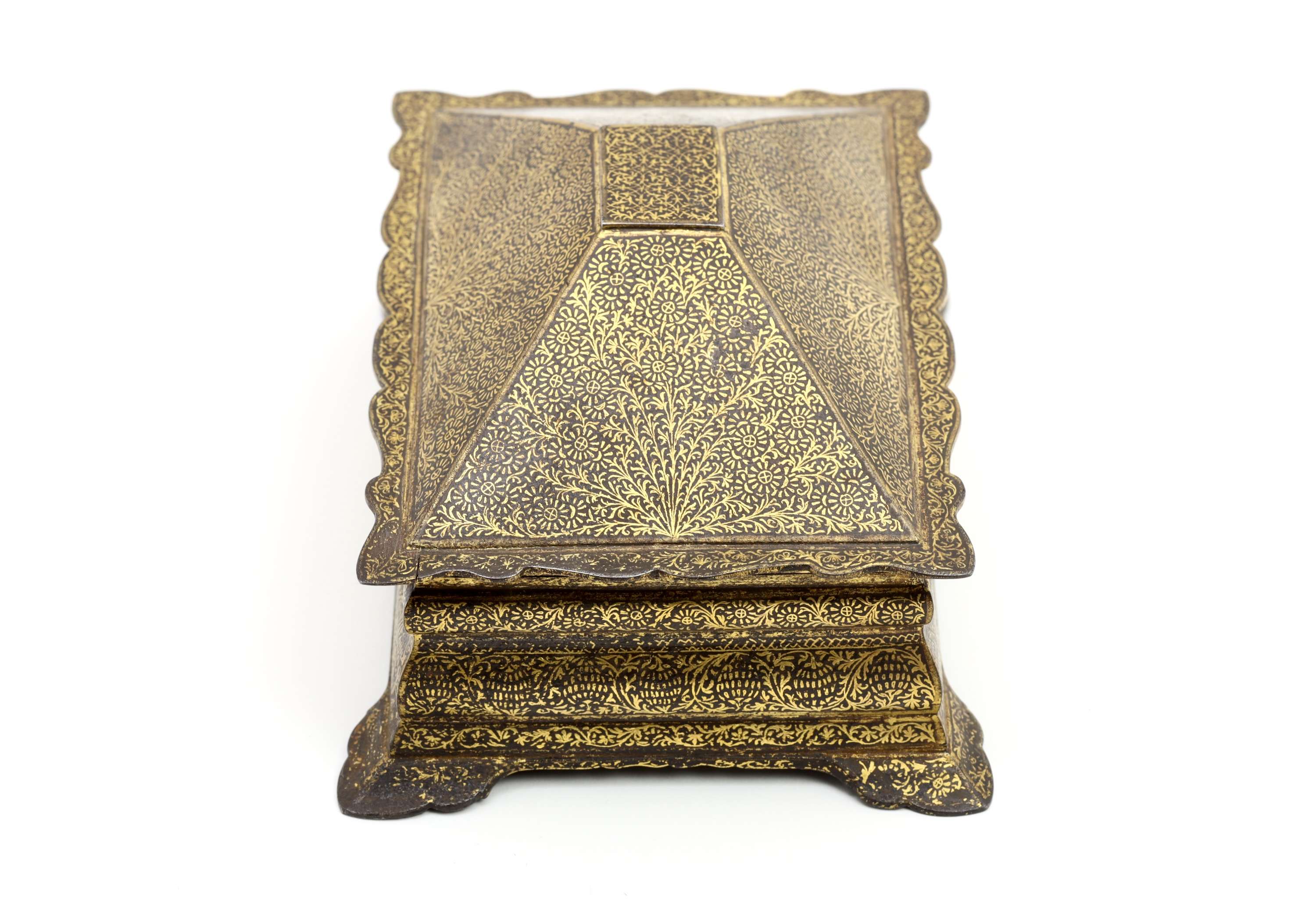 Golden damascened iron koftgari lockbox punjab sialkot lahore