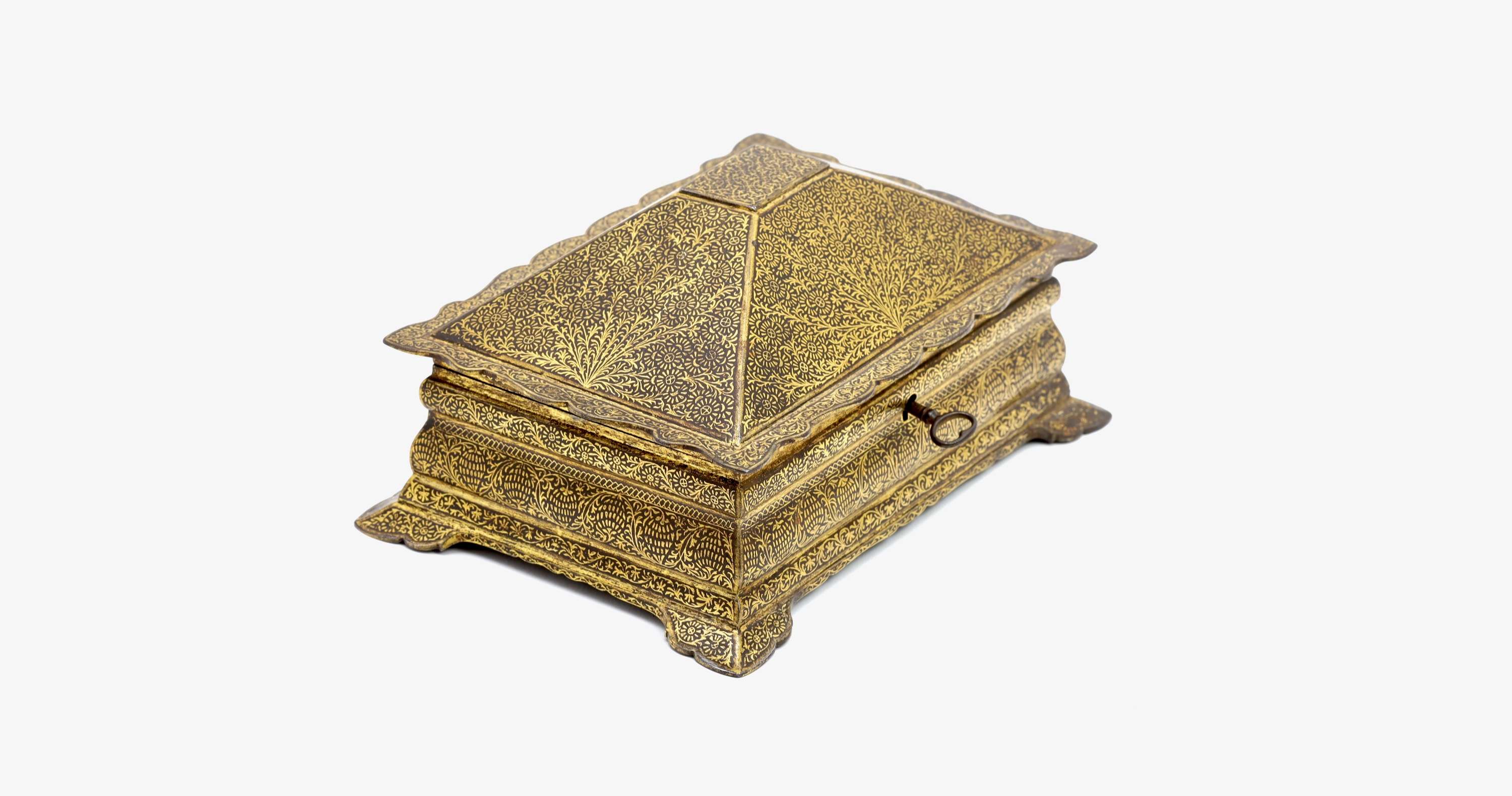 Golden damascened iron koftgari lockbox punjab sialkot lahore