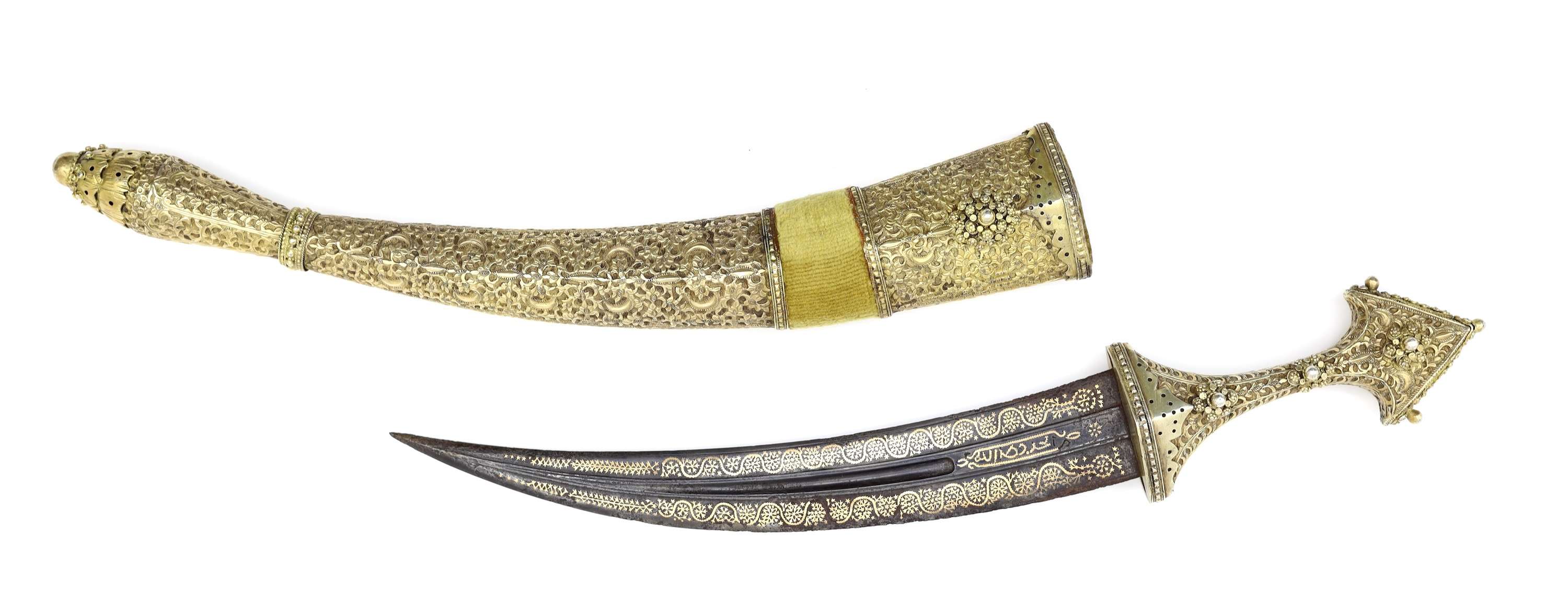 Ottoman made sabiki with silver gilt scabard and gold inlaid blade