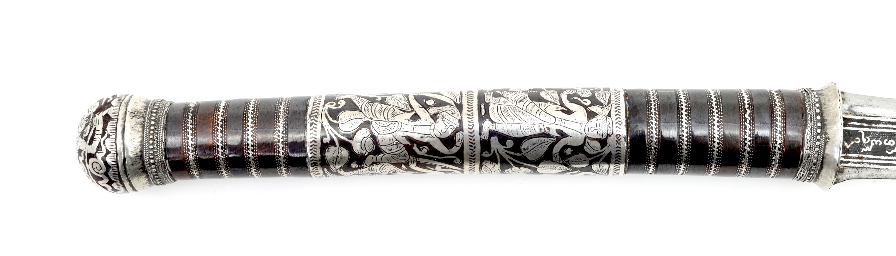 Mindan dha with silver overlaid blade with a story with a forging scene