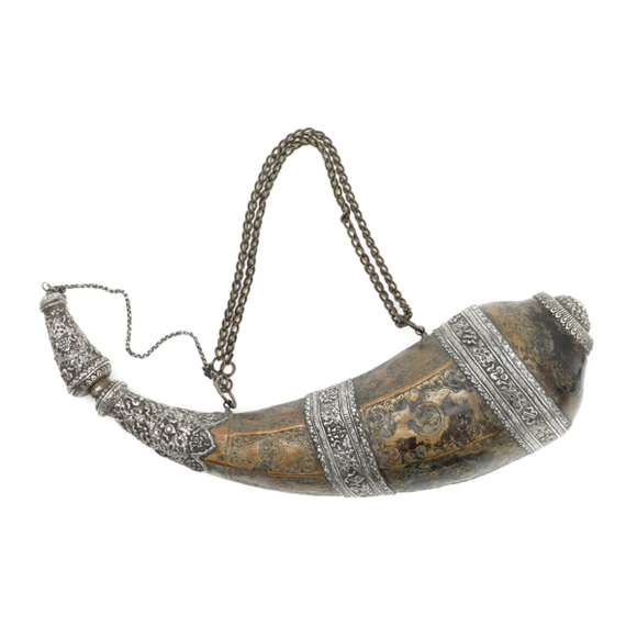 Tibetan copper and silver horn